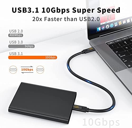 [2-חבילה] כבל USB C ל- USB C 1ft, 5A/100W כבל טעינה מהיר 10GBPS USB3.1 C ל- C כבל 4K וידאו עבור